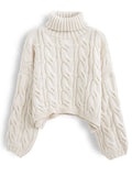 Turtleneck Braid Knit Crop Sweater In Sand