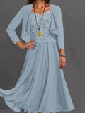 Light Blue 3/4 Sleeve Floral Layered Dress