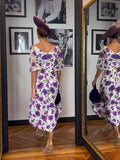 Purple Floral Printed Midi Dress