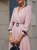 Pink Polka Dot Elegant V-neck Dress