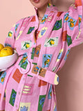 Colorful Printed Loose Belt Shirtdress