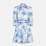 Blue Flora Printed Belted Mini Dress