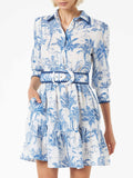 Blue Flora Printed Belted Mini Dress