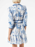 Blue Flora Printed Belted Mini Dress